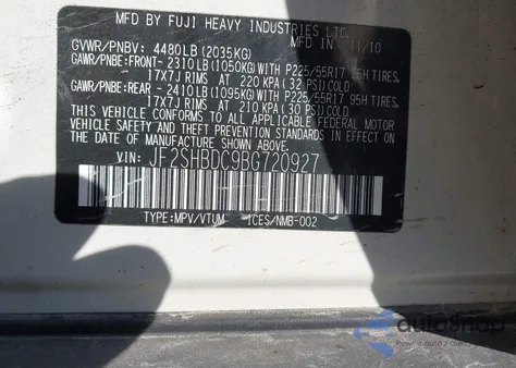 2011 Subaru Forester 2.5X Premium from USA, damaged, VIN JF2SHBDC9BG720927